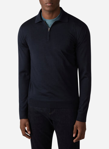 SUPERFINE WOOL LONG SLEEVES HALF ZIP POLO