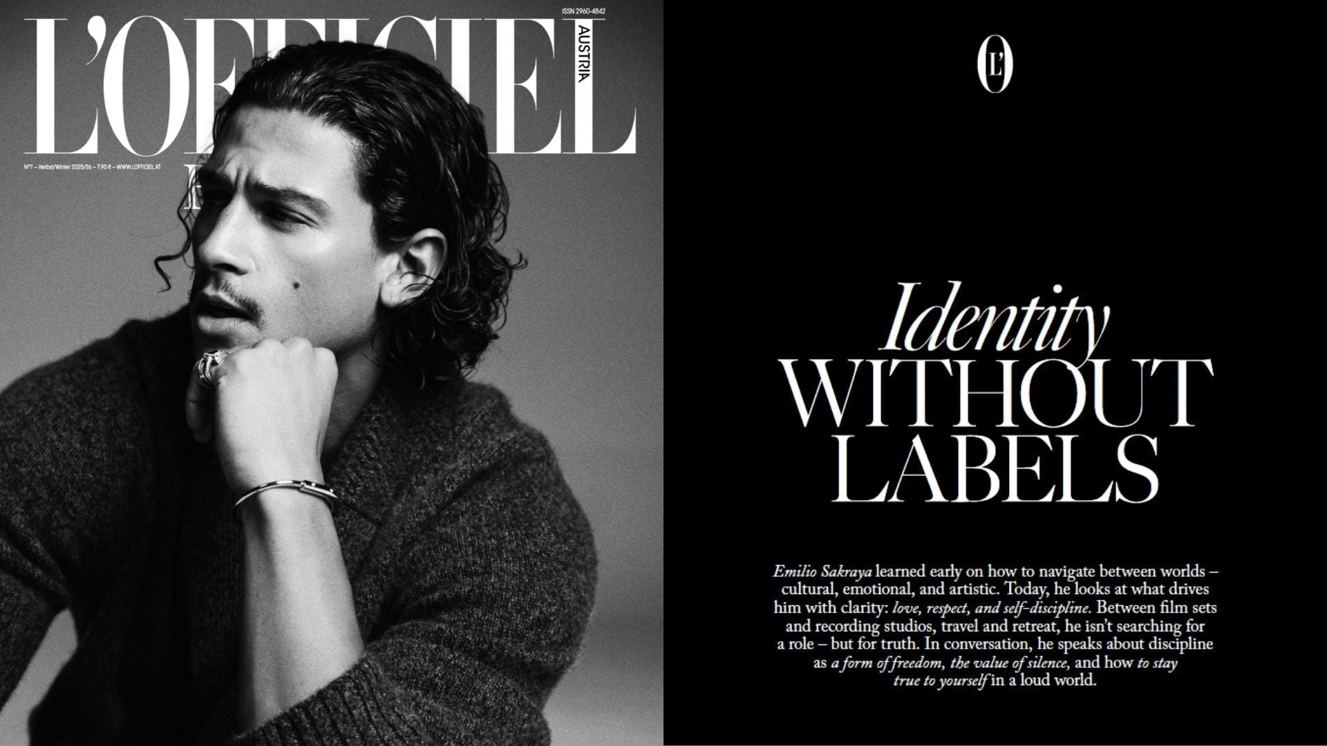 A MEETING OF CRAFT AND CHARACTER: EMILIO SAKRAYA WEARS BRETT JOHNSON FOR L’OFFICIEL AUSTRIA'S IDENTITY COVER