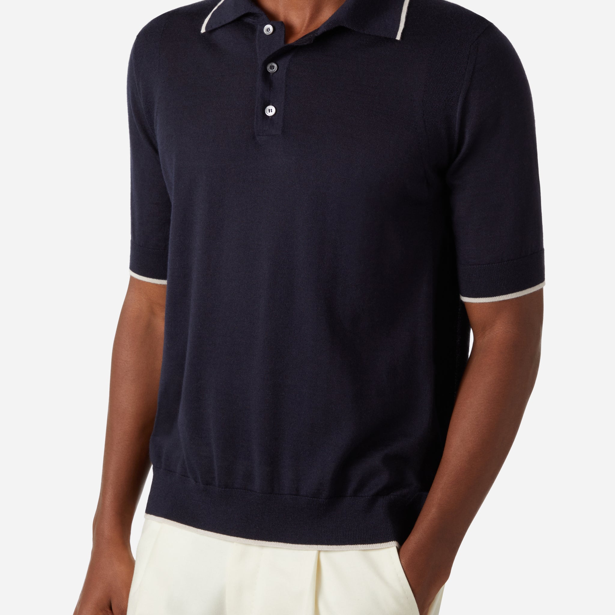 CASHMERE AND SILK SHORT SLEEVE POLO WITH PIQUE STITCH