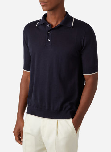 CASHMERE AND SILK SHORT SLEEVE POLO WITH PIQUE STITCH