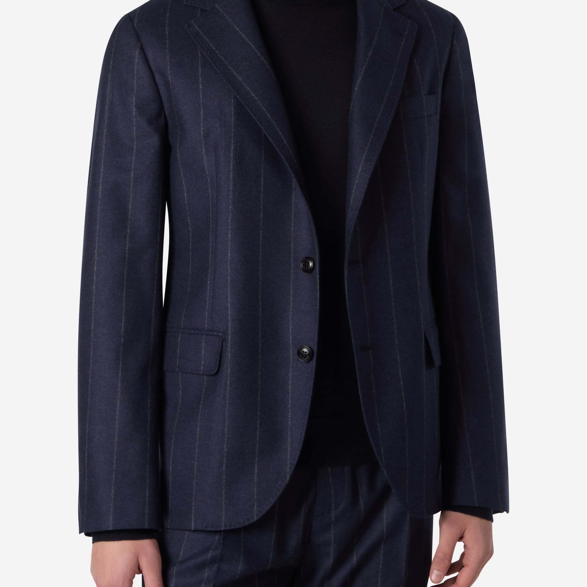 WOOL SILK CASHMERE PINSTRIPE BLAZER