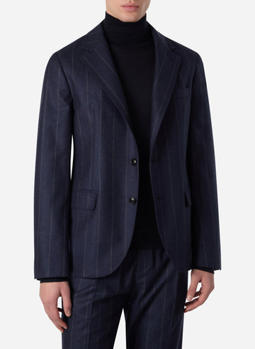 WOOL SILK CASHMERE PINSTRIPE BLAZER