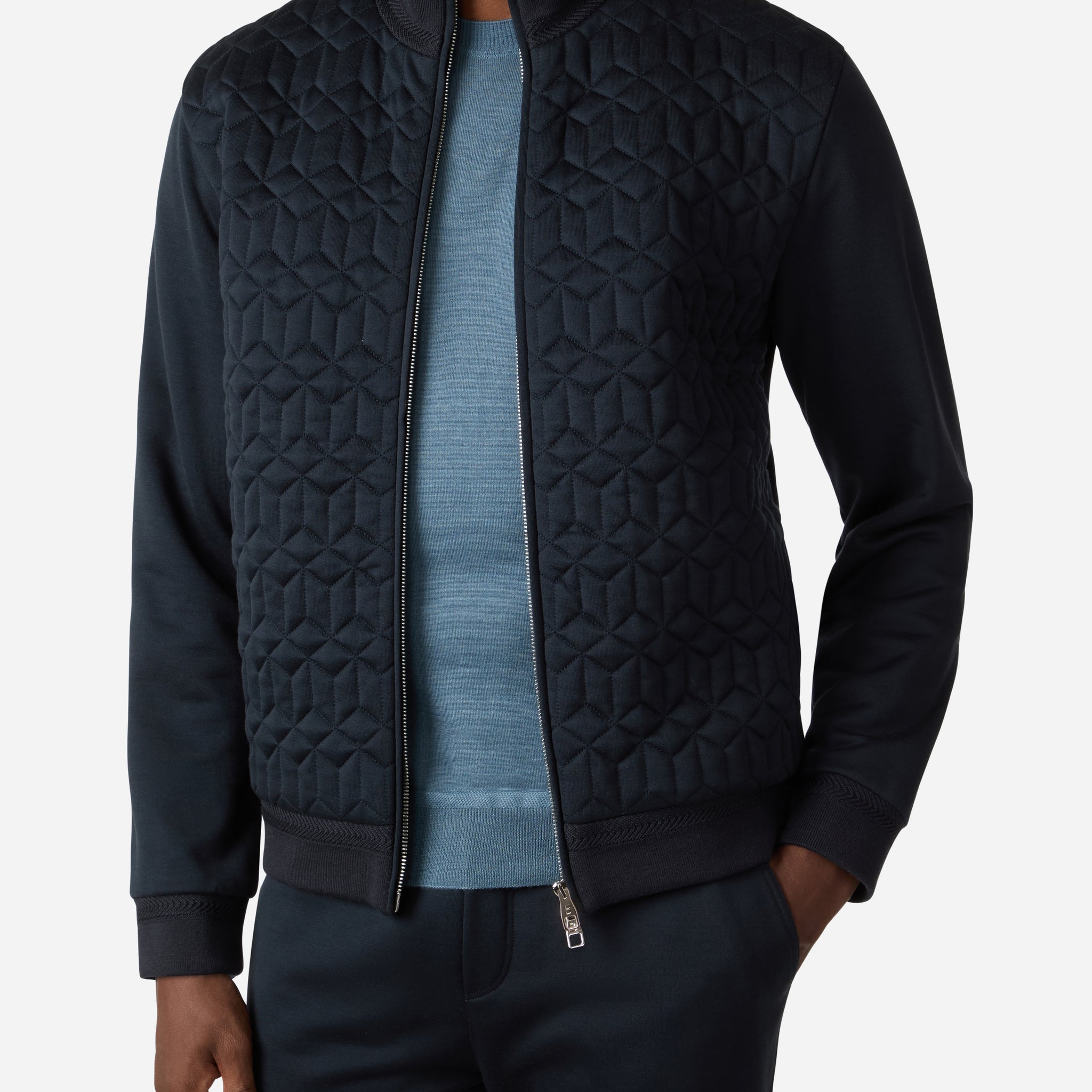 COTTON AND SILK QUILTED JERSEY BOMBER