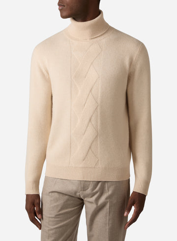 OVERSIZED CABLE CASHMERE TURTLENECK