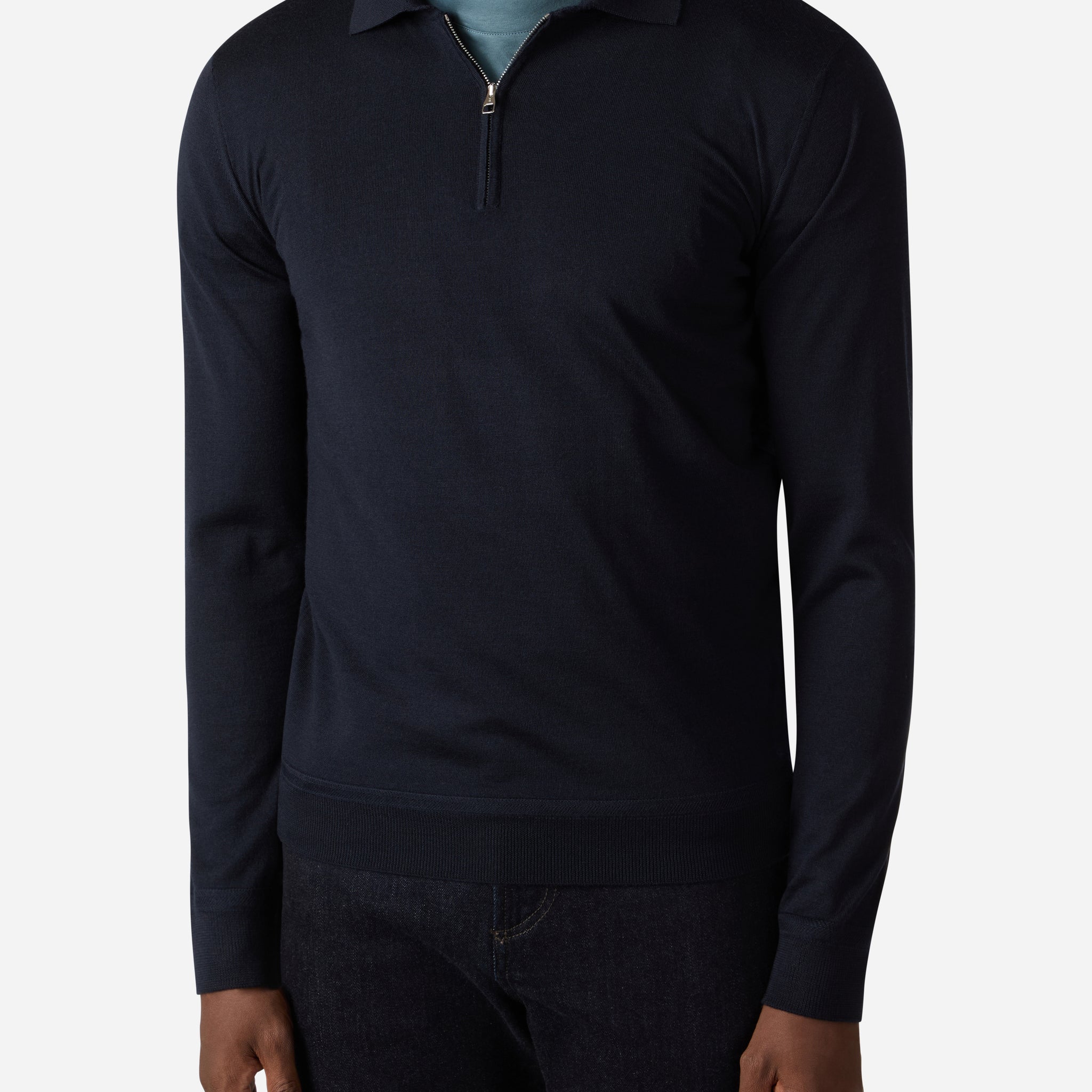 SUPERFINE WOOL LONG SLEEVES HALF ZIP POLO