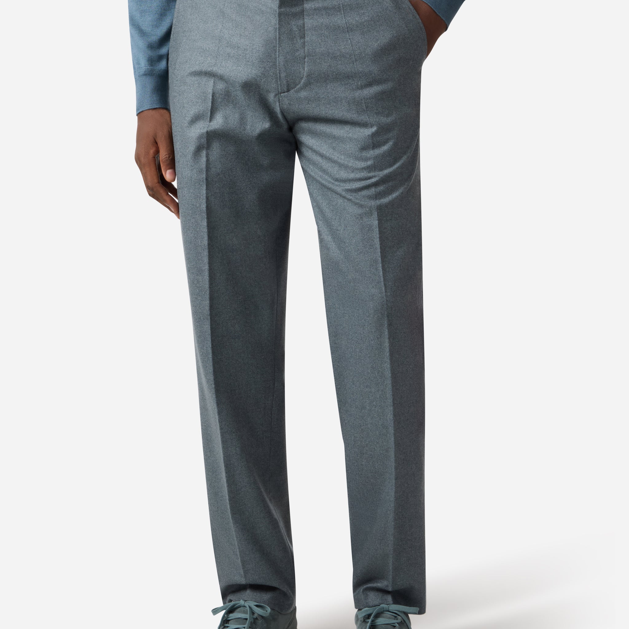 WOOL SILK CASHMERE FLAT FRONT PANT