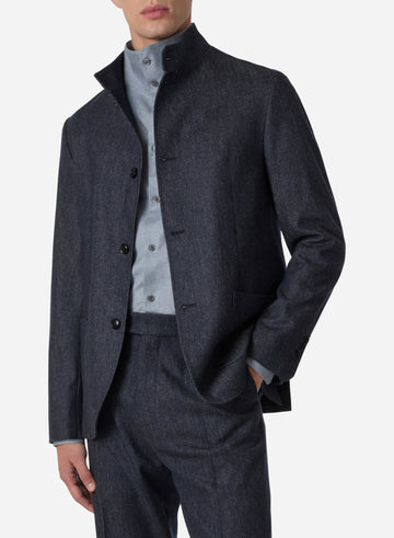 WOOL STAND COLLAR SINGLE BREAST BLAZER