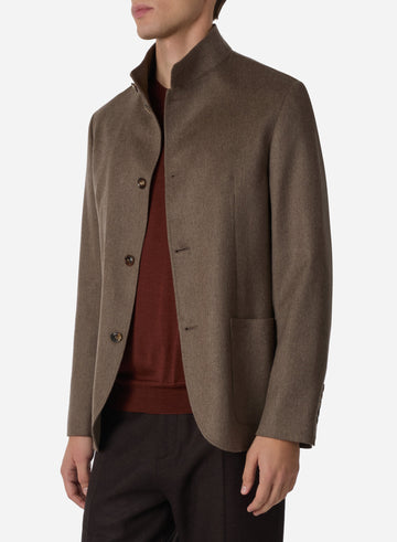 CASHMERE STAND COLLAR SINGLE BREAST BLAZER