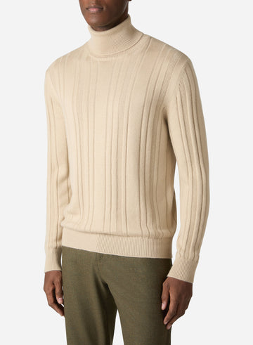 CASHMERE AND SILK RIB TURTLENECK