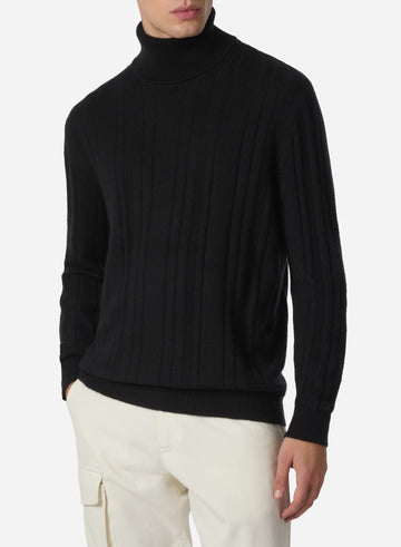 CASHMERE AND SILK RIB TURTLENECK