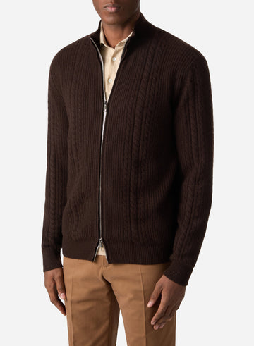 CASHMERE FANCY CABLE FULL ZIP