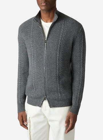 CASHMERE FANCY CABLE FULL ZIP