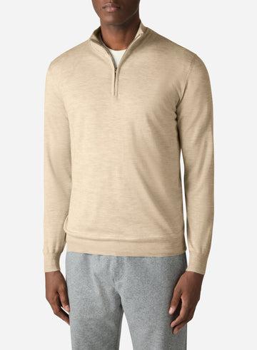 CASHMERE AND SILK LONG SLEEVES HALF ZIP