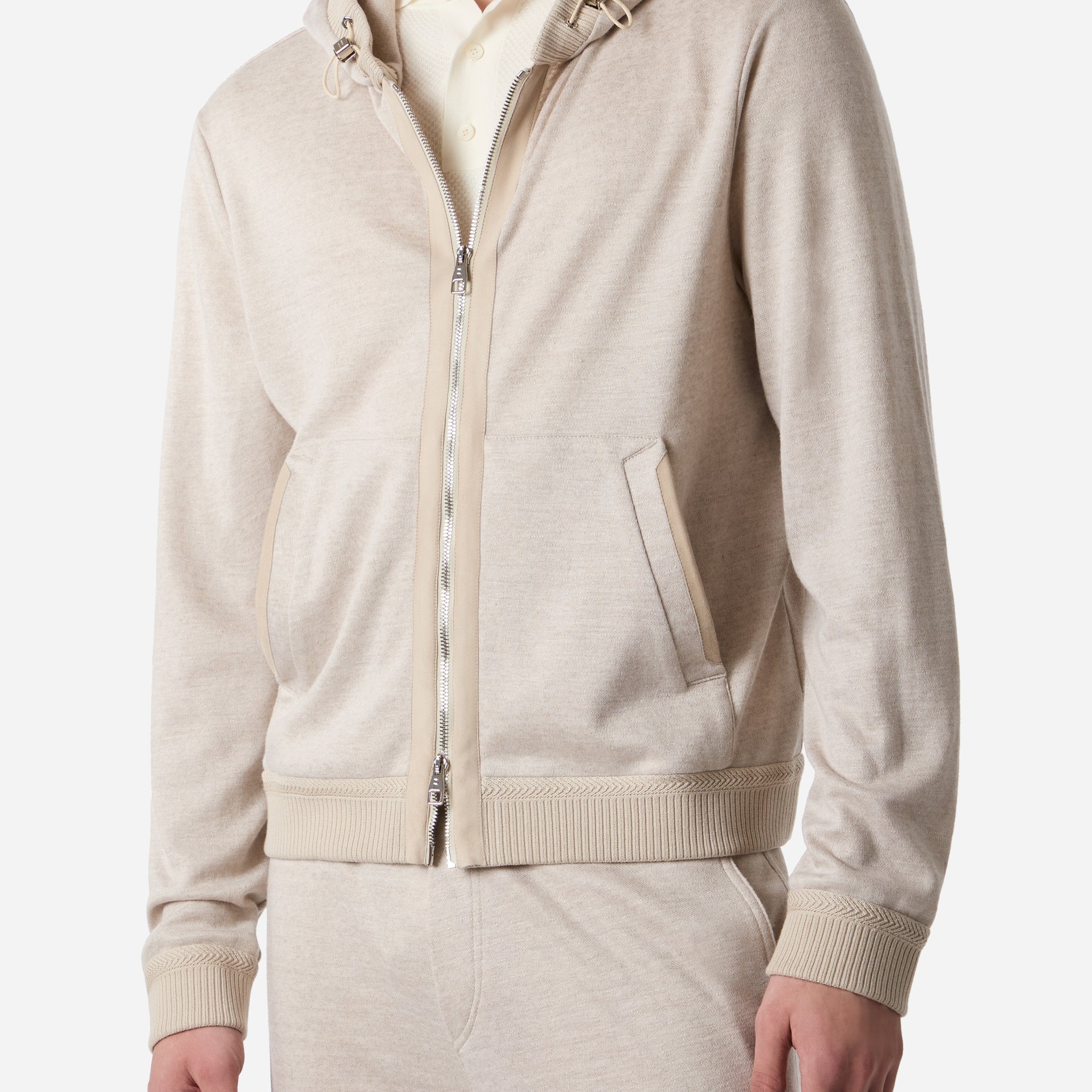 LINEN WOOL FULL ZIP HOODIE SWEATSHIRT