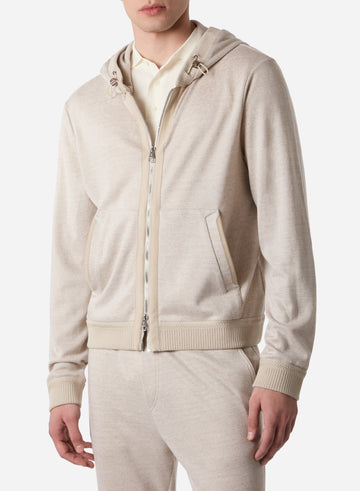 LINEN WOOL FULL ZIP HOODIE SWEATSHIRT