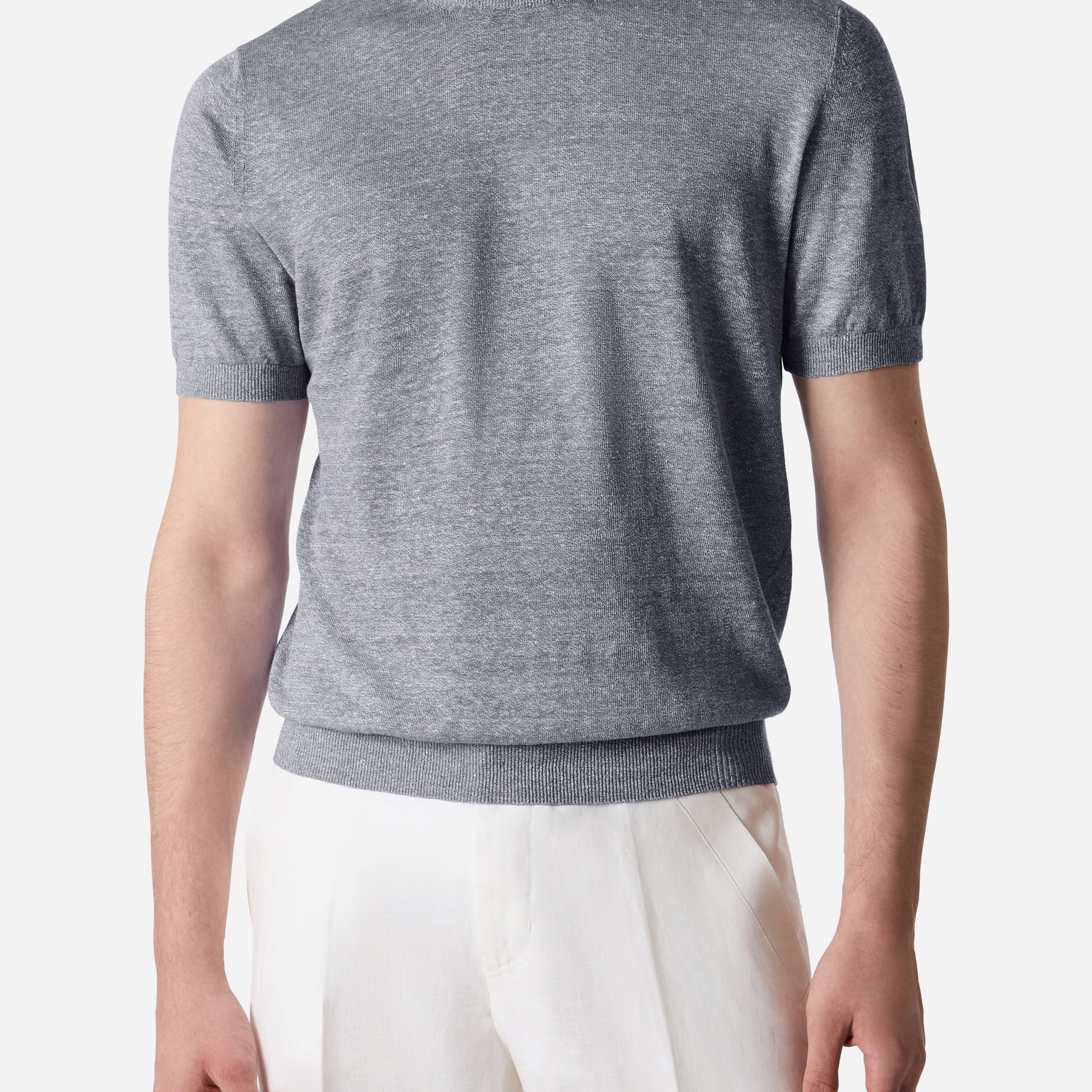 LINEN SILK SHORT SLEEVES CREWNECK