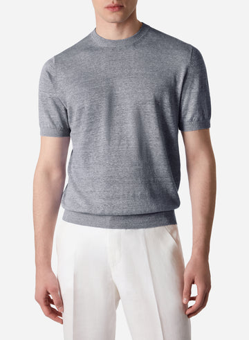 LINEN SILK SHORT SLEEVES CREWNECK