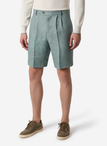 LINEN SHORT PANTS DOUBLE PLEATS