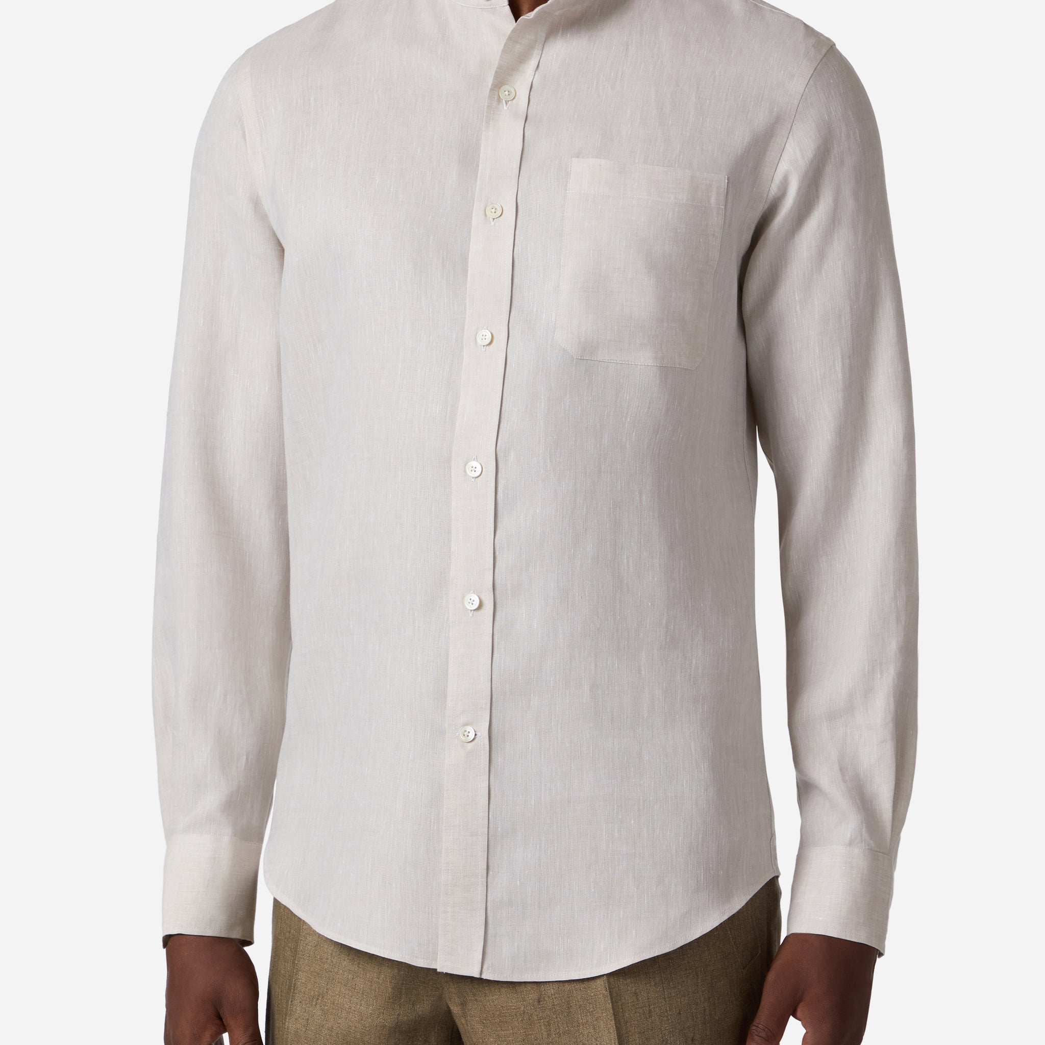 LINEN KOREAN COLLAR CASUAL SHIRT