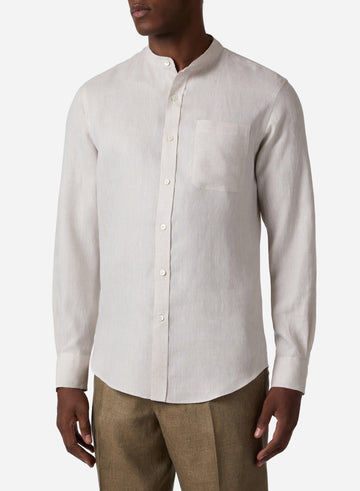 LINEN KOREAN COLLAR CASUAL SHIRT