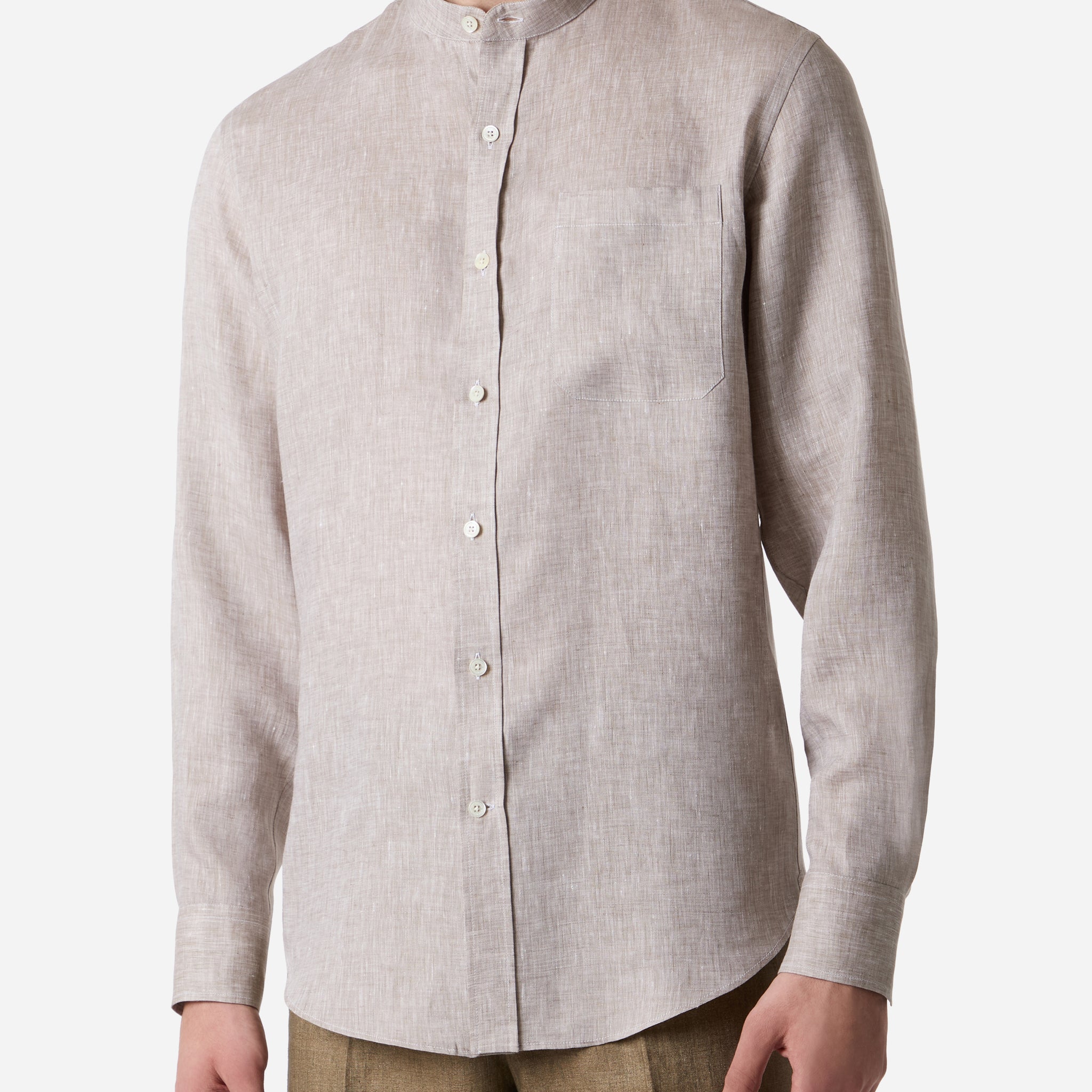 LINEN KOREAN COLLAR CASUAL SHIRT