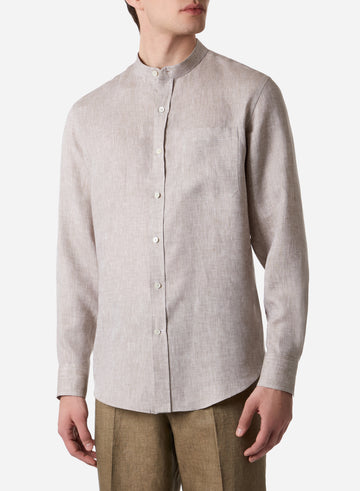 LINEN KOREAN COLLAR CASUAL SHIRT