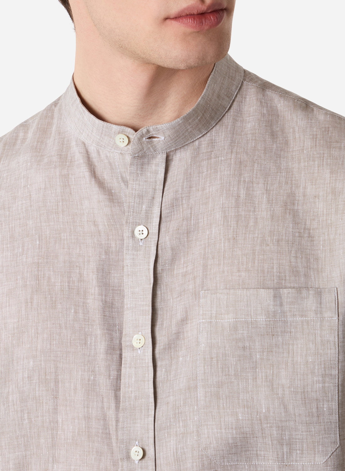 LINEN KOREAN COLLAR CASUAL SHIRT