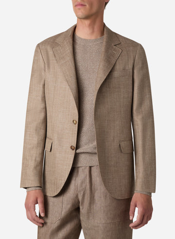 WOOL SILK LINEN SINGLE BREAST BLAZER