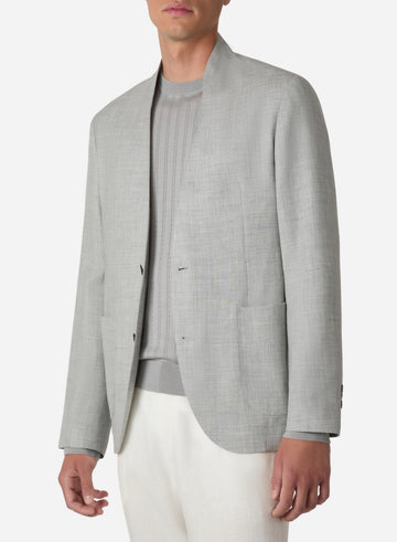 WOOL SILK LINEN COLLARLESS BLAZER