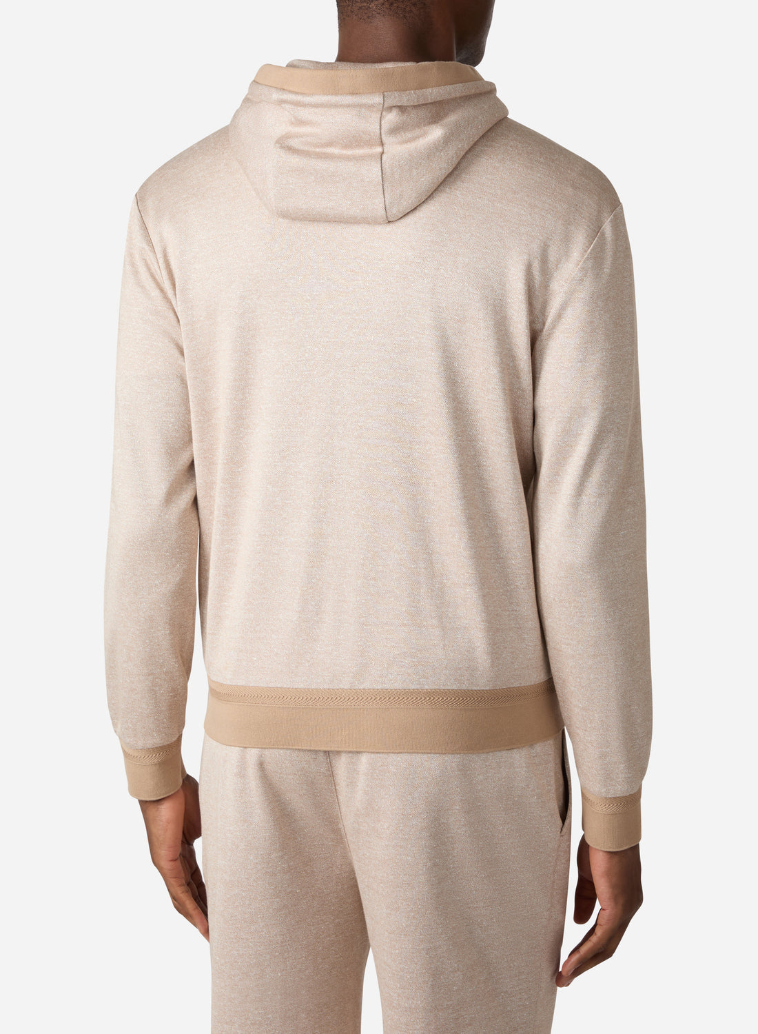 LINEN SILK COTTON HOODIE WITH SUEDE DETAILS