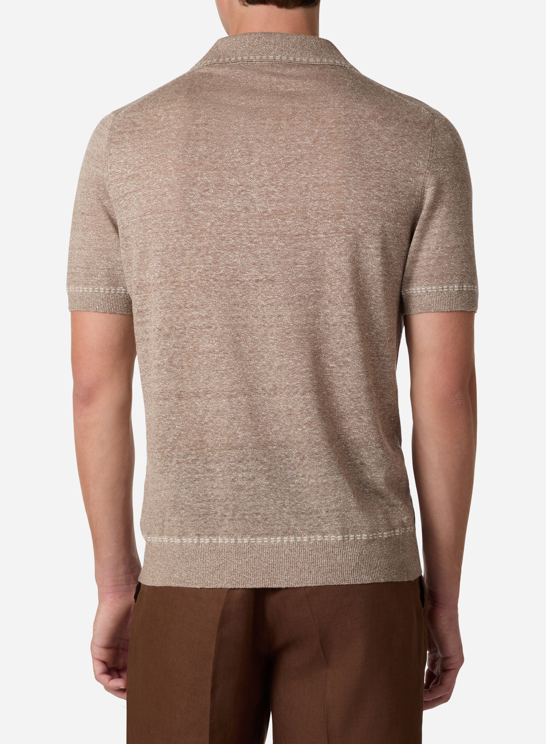 LINEN AND SILK SHORT SLEEVES V NECK POLO