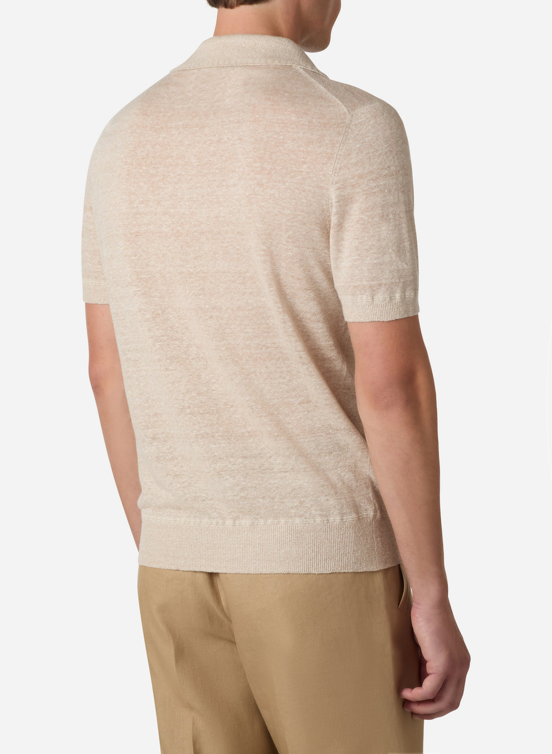 LINEN AND SILK SHORT SLEEVES V NECK POLO