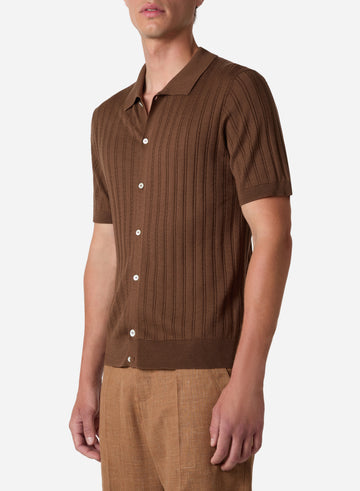 COTTON AND SILK SHORT SLEEVES CABLE SHIRT