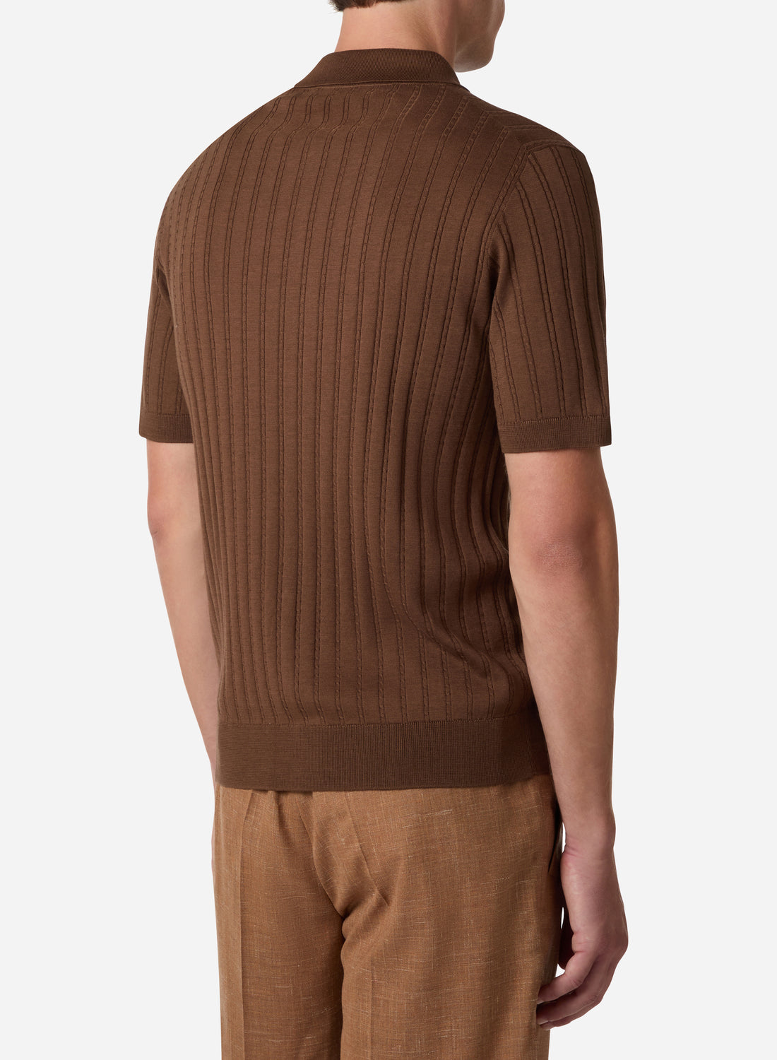 COTTON AND SILK SHORT SLEEVES CABLE SHIRT