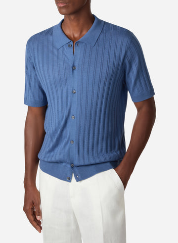 COTTON AND SILK SHORT SLEEVES CABLE SHIRT