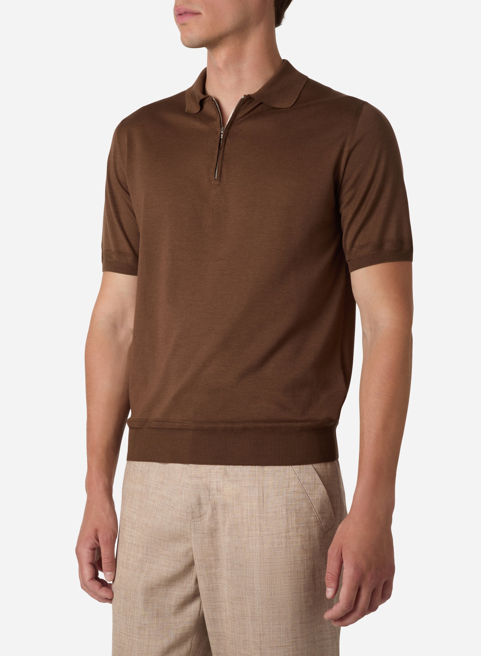 Brett Johnson COTTON AND SILK SHORT SLEEVES ZIP POLO