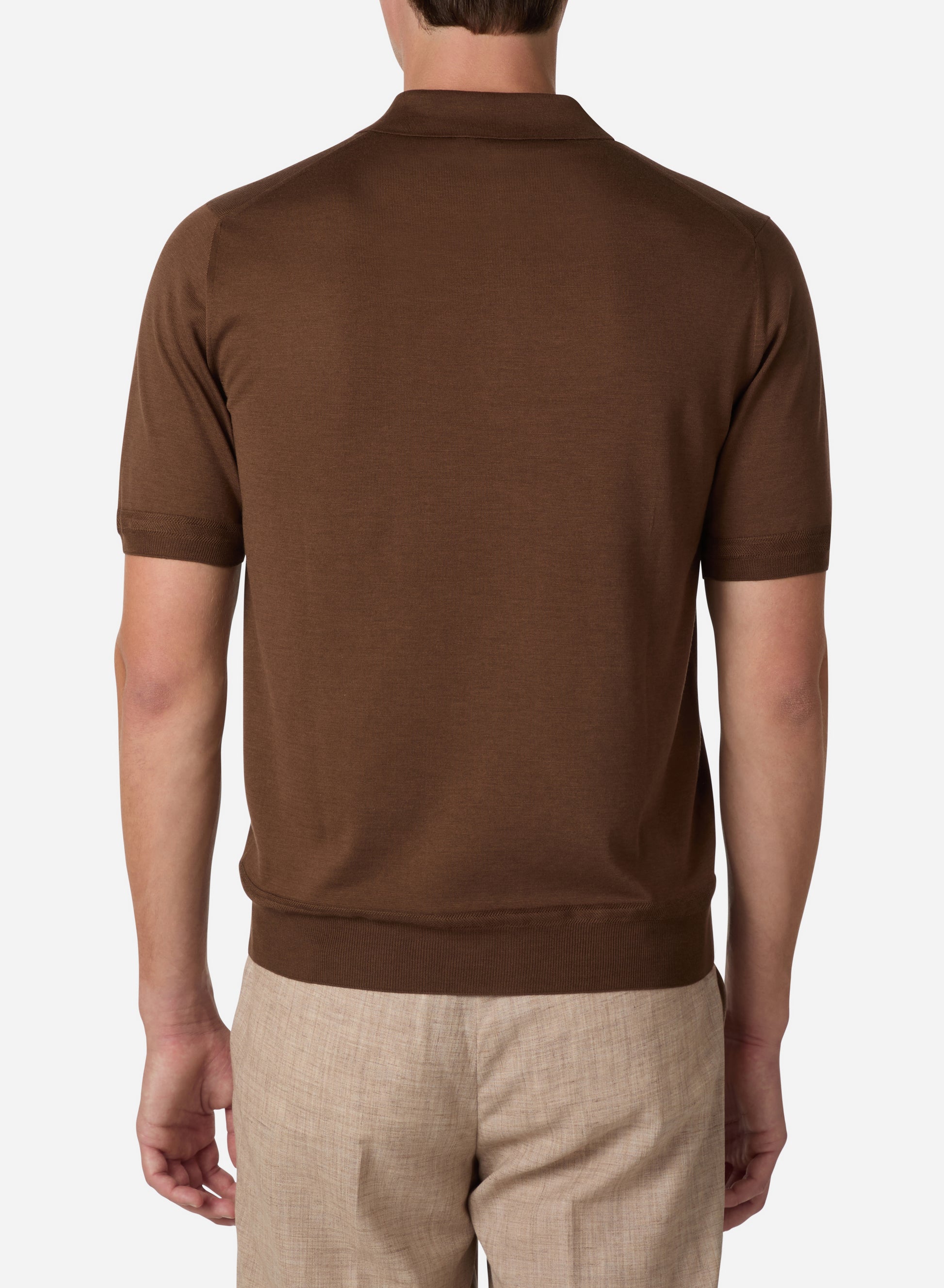 Brett Johnson COTTON AND SILK SHORT SLEEVES ZIP POLO — front view