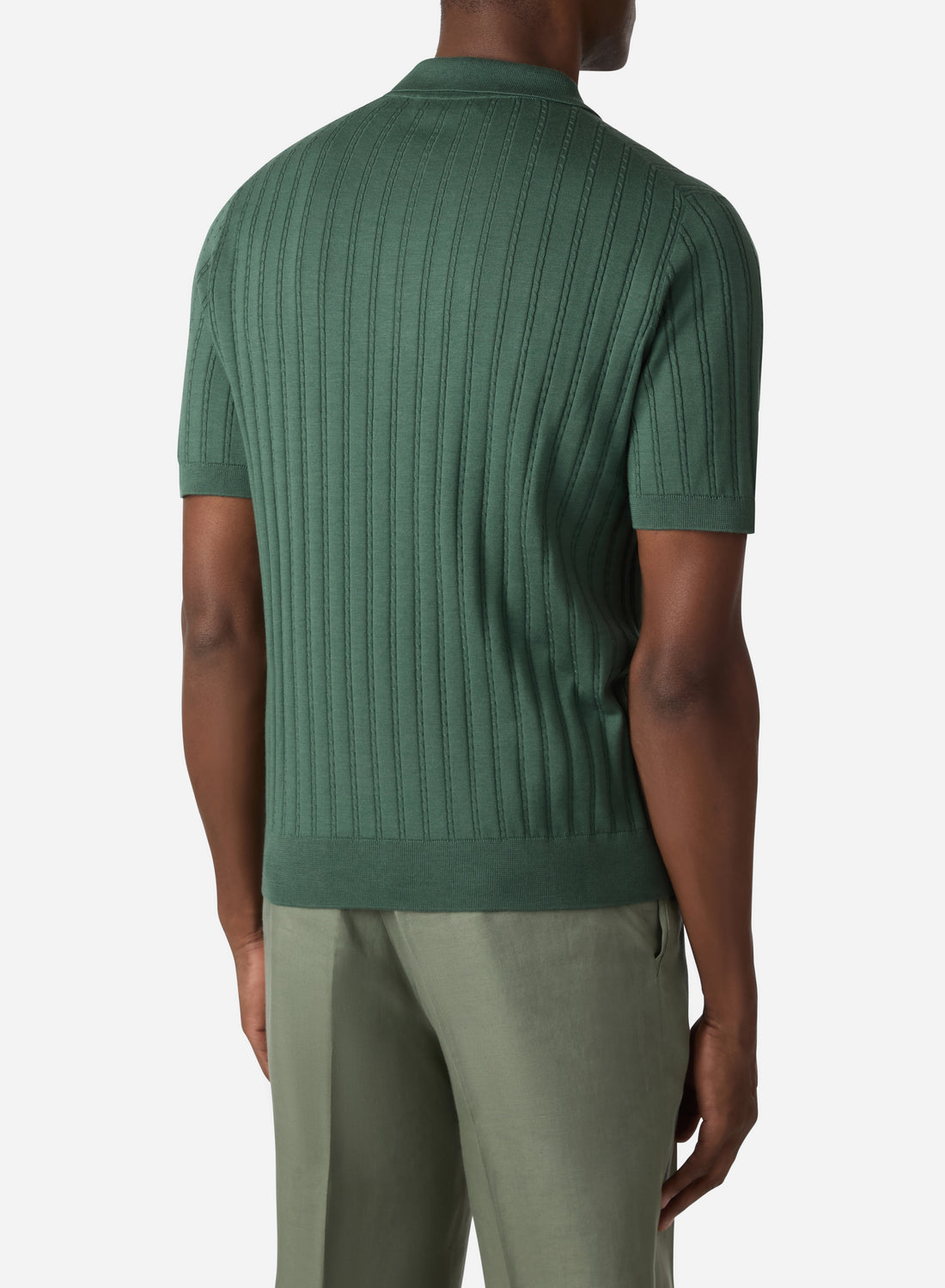 COTTON AND SILK SHORT SLEEVES CABLE POLO