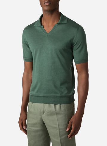 COTTON AND SILK SHORT SLEEVES V NECK POLO