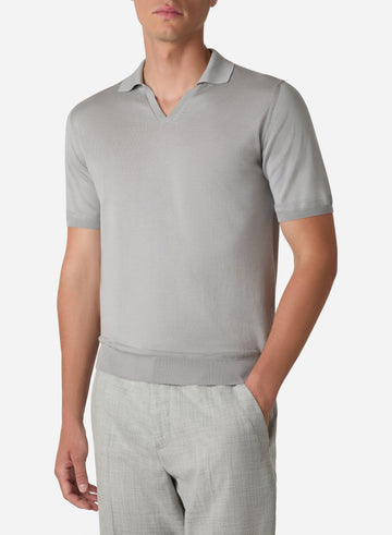 COTTON AND SILK SHORT SLEEVES V NECK POLO