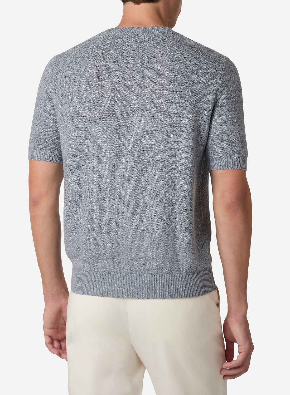 LINEN AND SILK SHORT SLEEVES HERRINGBONE T-SHIRT