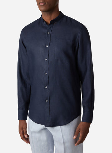 LINEN BAND COLLAR SHIRT